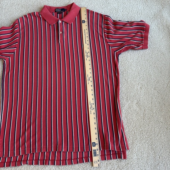 Vintage Polo Ralph Lauren Red White Striped Pique Golf Polo Shirt Men’s XXL Tall - Picture 9 of 11
